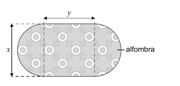 Alfombra rectangular con un semicírculo en cada extremo.