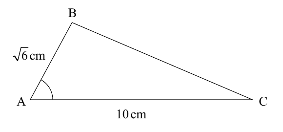 Triángulo ABC con lados raíz de 6 cm y 10 cm y ángulo en A