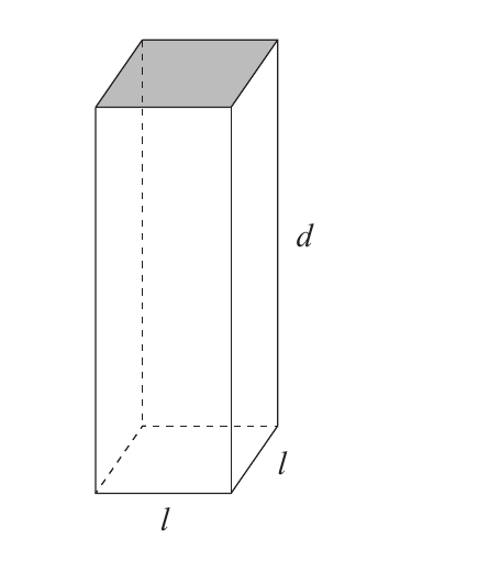 Diagrama del ortoedro con dimensiones l y d.